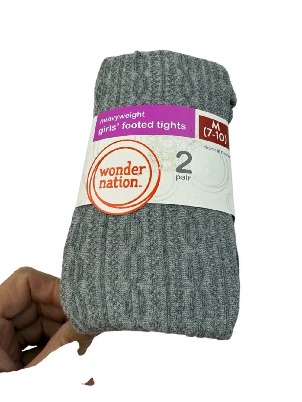 NWT Wonder Nation Girls Footed Tights Heavyweight Size M (7-10) 2 Pair Gray Blue